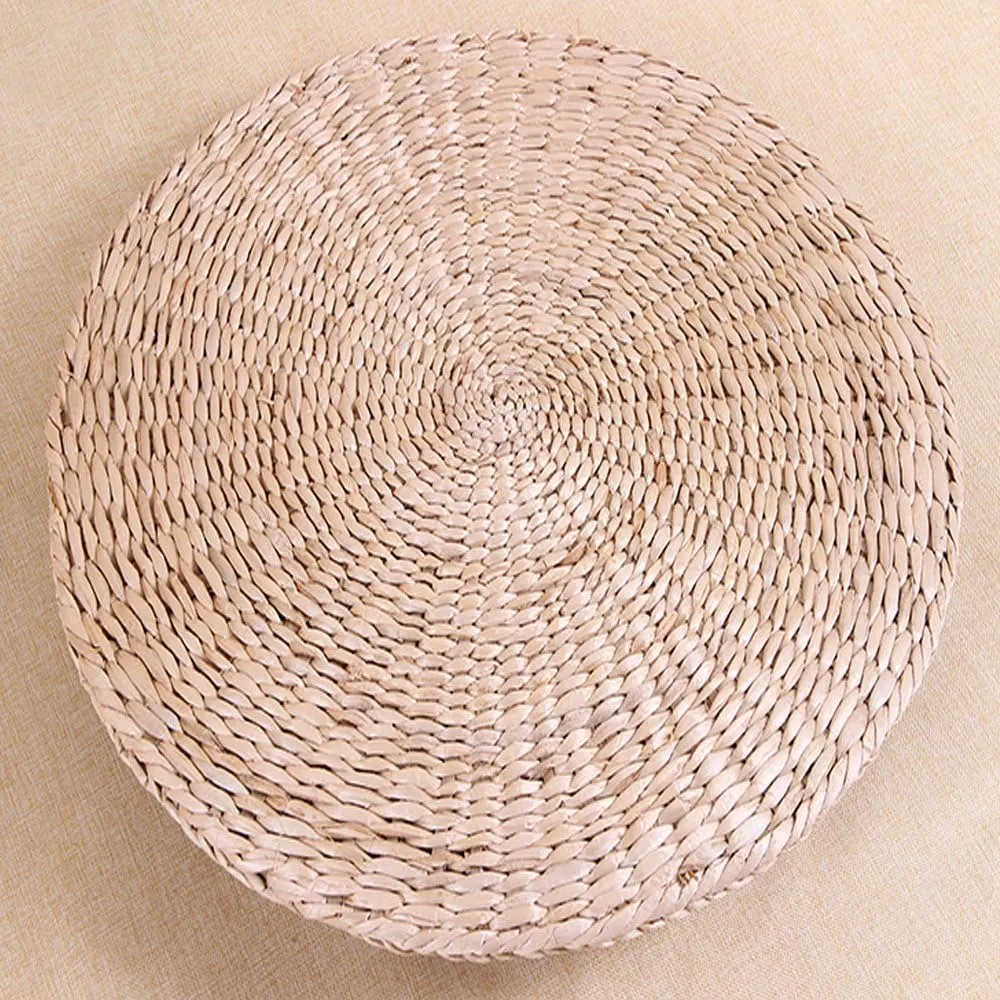 Handcrafted Eco-Friendly Breathable Padded Knitted Straw Flat Seat Cushion/Straw futon Cushion (Flat seat Cushion 40cm(15.75in) 2pcs)