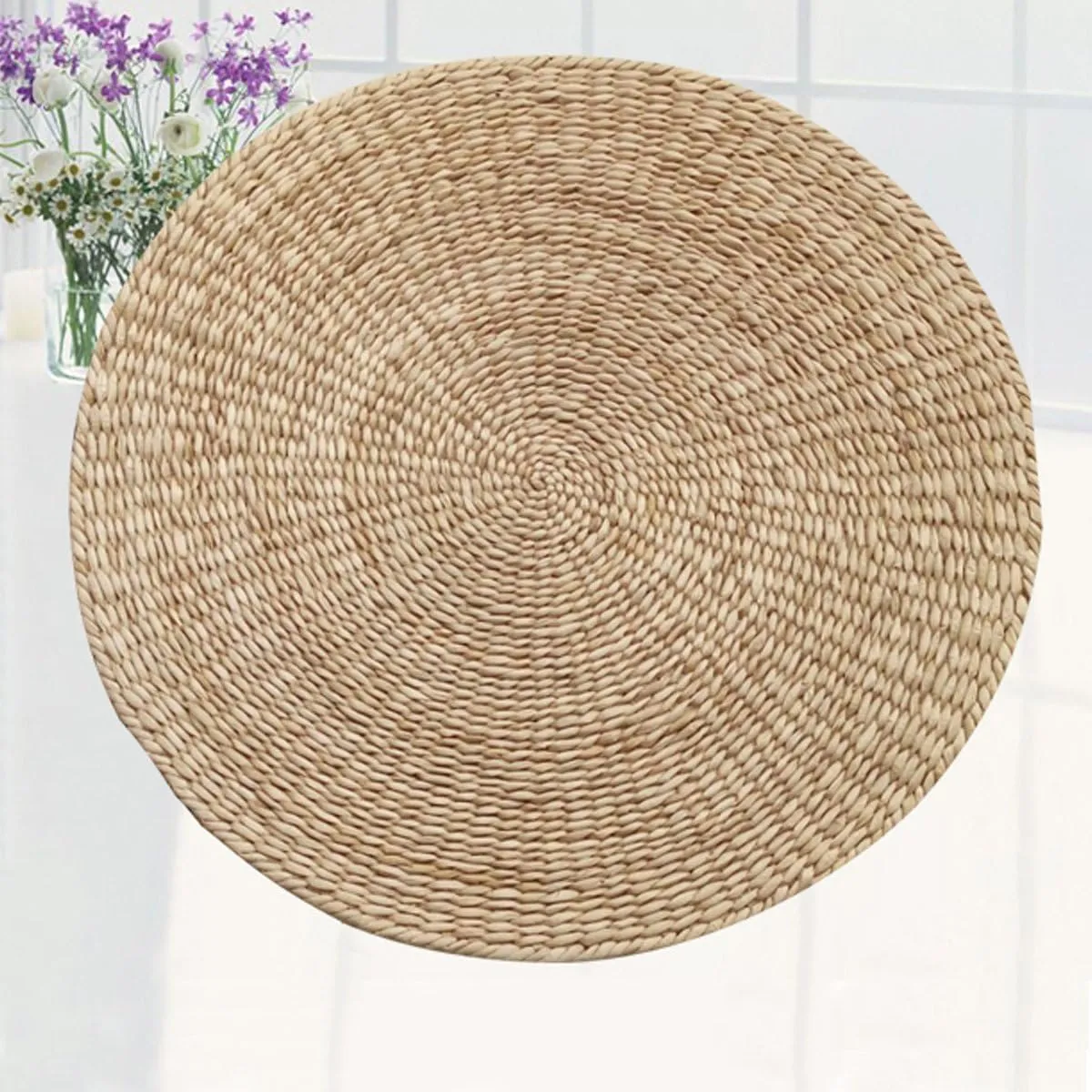 Handcrafted Eco-Friendly Breathable Padded Knitted Straw Flat Seat Cushion/Straw futon Cushion (Flat seat Cushion 40cm(15.75in) 2pcs)