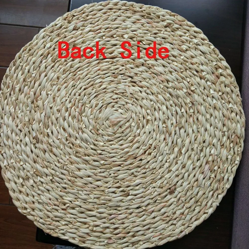 Handcrafted Eco-Friendly Breathable Padded Knitted Straw Flat Seat Cushion/Straw futon Cushion (Flat seat Cushion 40cm(15.75in) 2pcs)