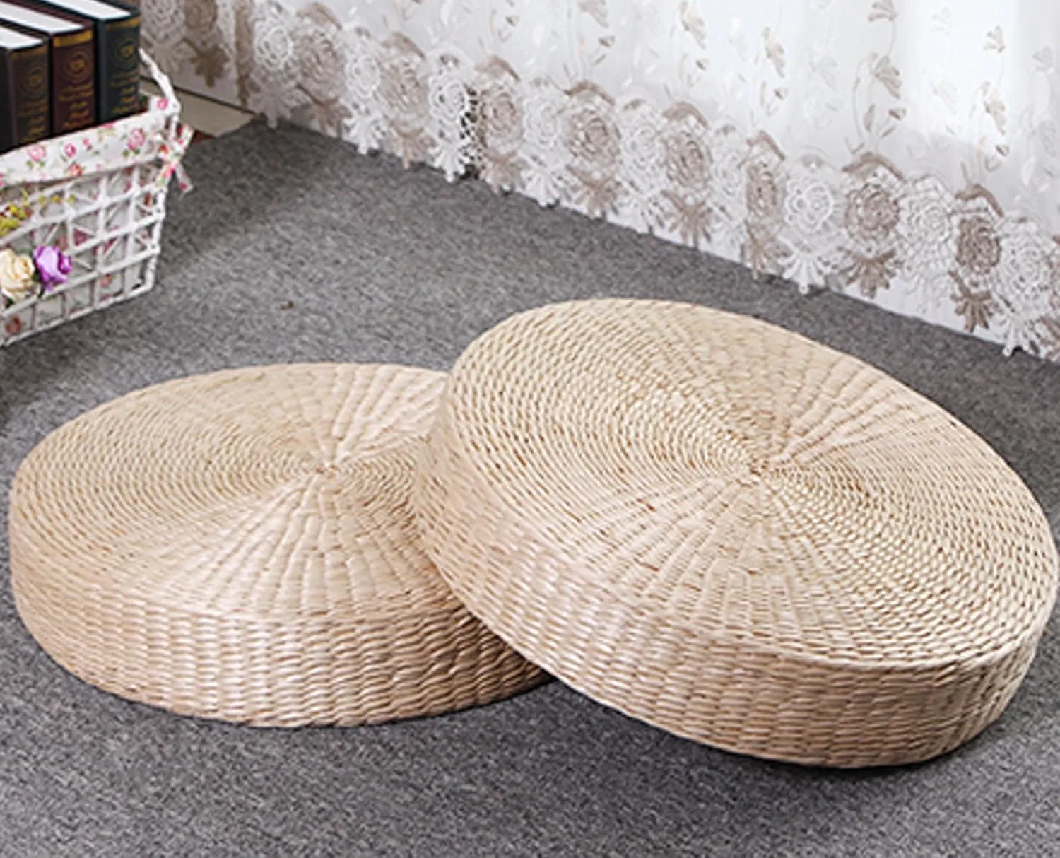 Handcrafted Eco-Friendly Breathable Padded Knitted Straw Flat Seat Cushion/Straw futon Cushion (Round 45cm(17.72 in))