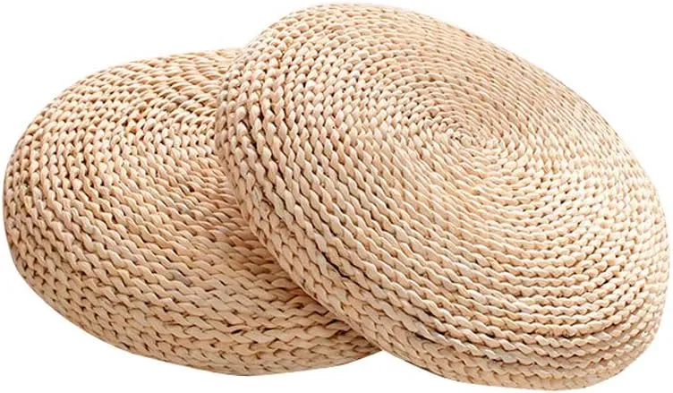 Handcrafted Eco-Friendly Breathable Padded Knitted Straw Flat Seat Cushion/Straw futon Cushion (Round Silk Wadding Filling 45cm(17.72in) 2 pcs)