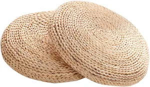 Handcrafted Eco-Friendly Breathable Padded Knitted Straw Flat Seat Cushion/Straw futon Cushion (Round Silk Wadding Filling 45cm(17.72in) 2 pcs)