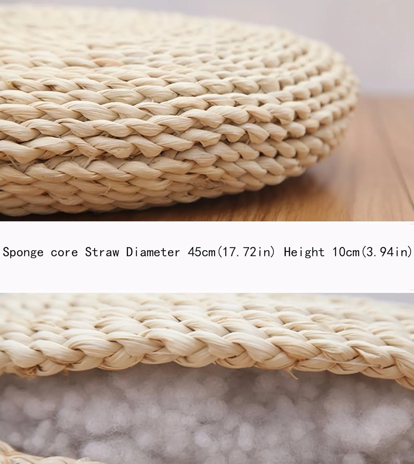 Handcrafted Eco-Friendly Breathable Padded Knitted Straw Flat Seat Cushion/Straw futon Cushion (Round Silk Wadding Filling 45cm(17.72in) 2 pcs)