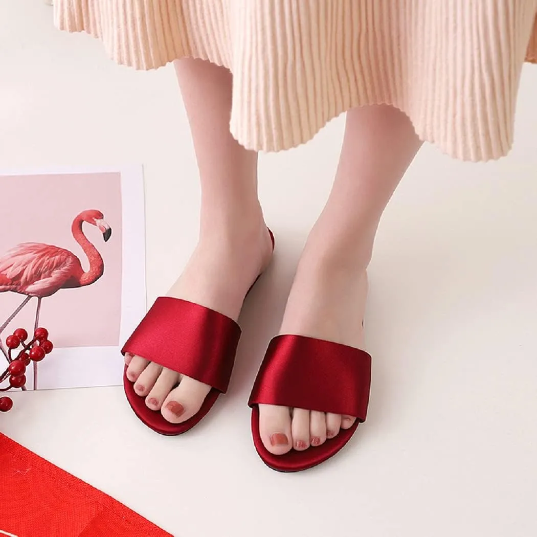 HANDKEI Women's Home Slippers Summer Satin Indoor Breathable Flat Sandals Slippers