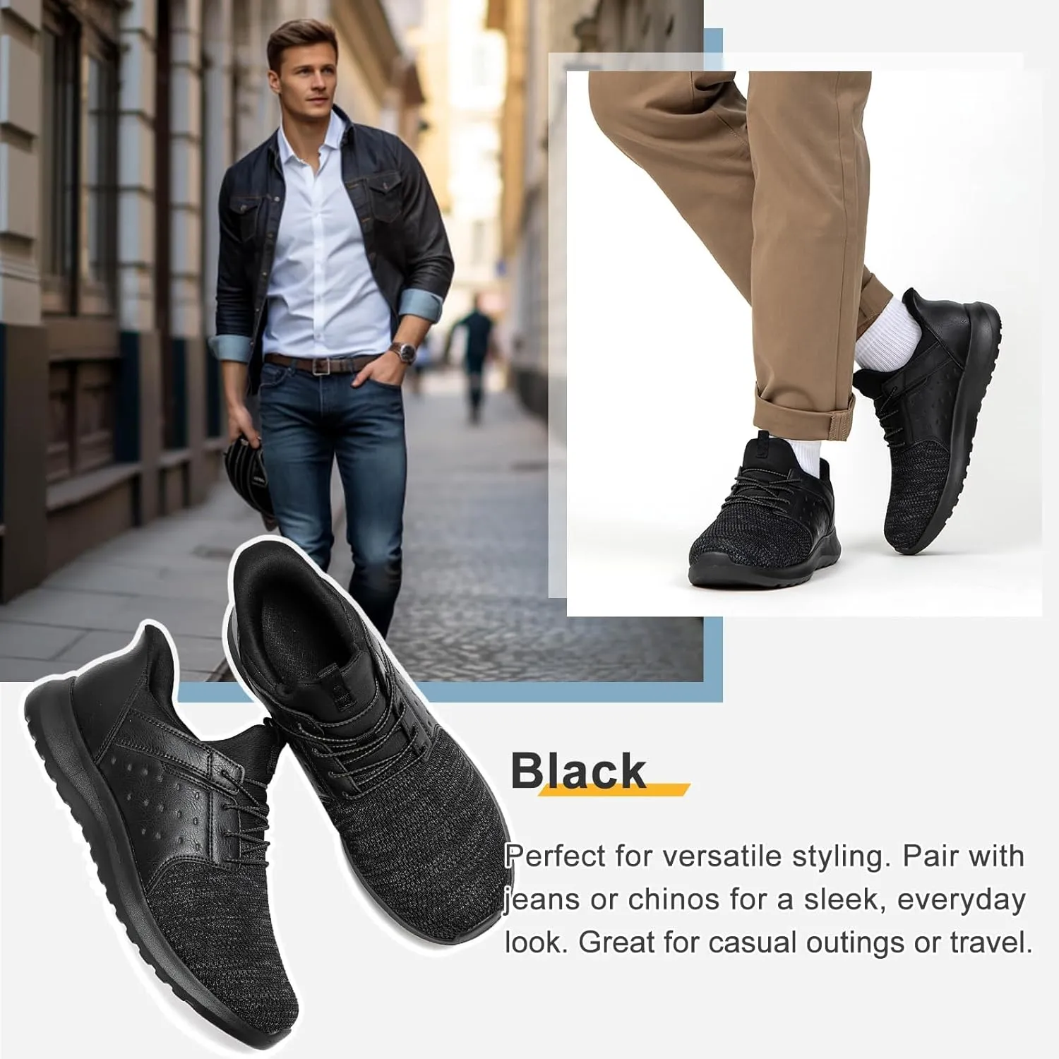 Hands Free Slip On Shoes for Men Walking Casual Sneaker Arch Support Memory Foam Mesh Light Cushioning Fashion Breathable Stylish Black White Tan Grey