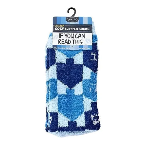 Hanukkah Cozy Slipper Socks, Lets Play Dreidel, Poly, Adult, 14"