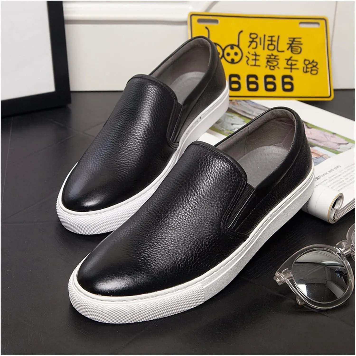 HASMI Men's Leather Casual Shoes Trendy Breathable Slip On Men's Shoes