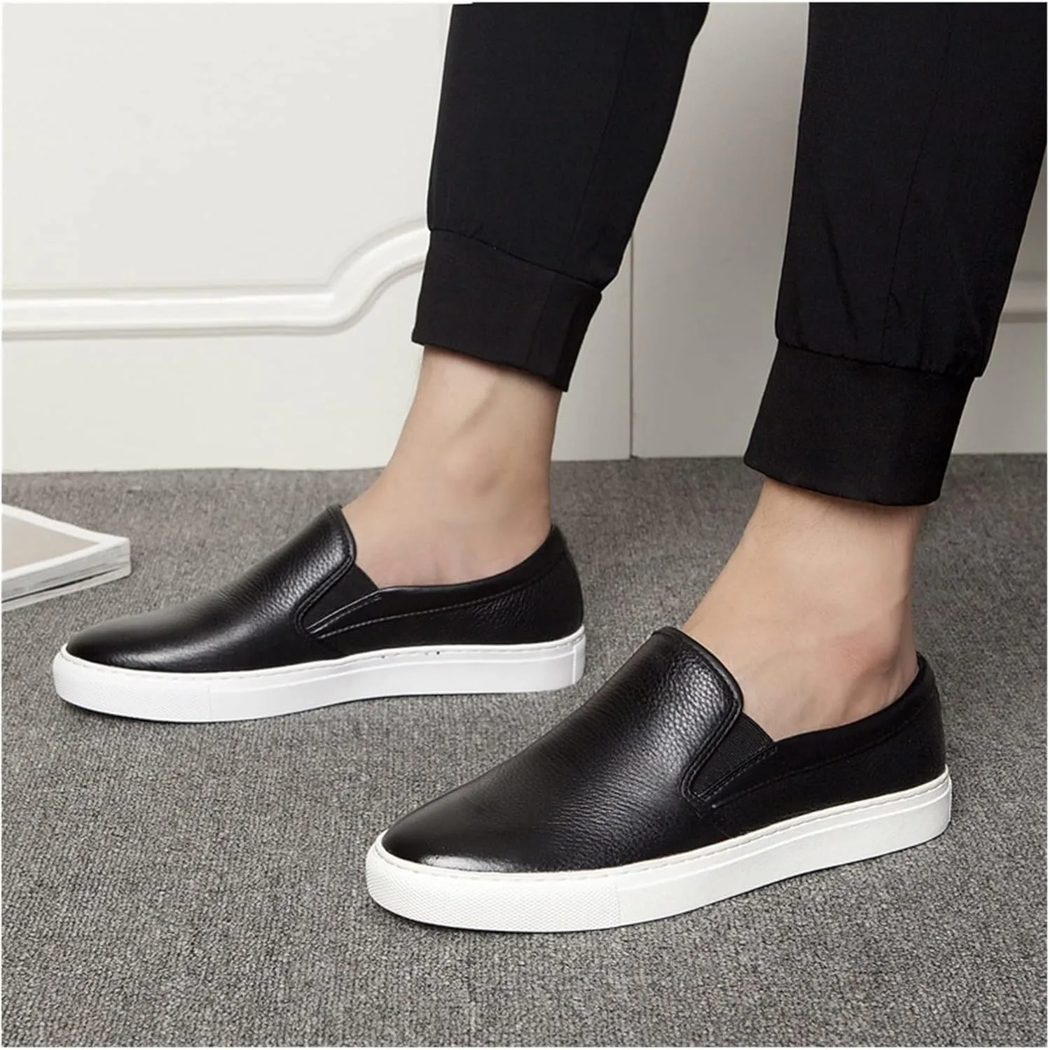 HASMI Men's Leather Casual Shoes Trendy Breathable Slip On Men's Shoes
