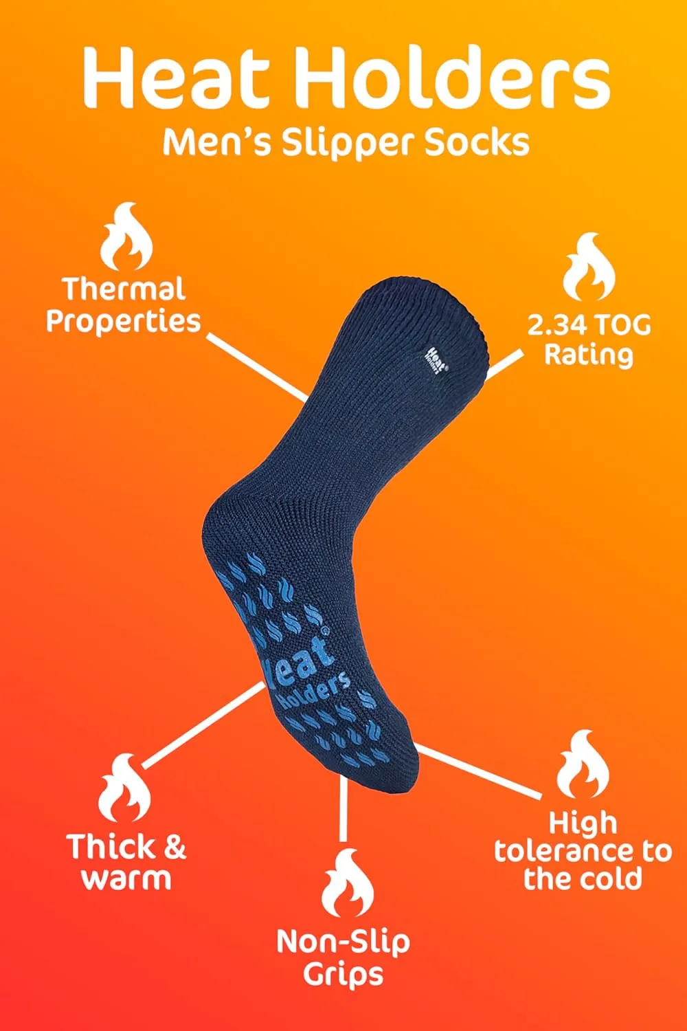 HEAT HOLDERS - 3 Pair Multipack Mens Slipper Socks with Grips for Winter | Thick Indoor Non Slip Thermal Socks