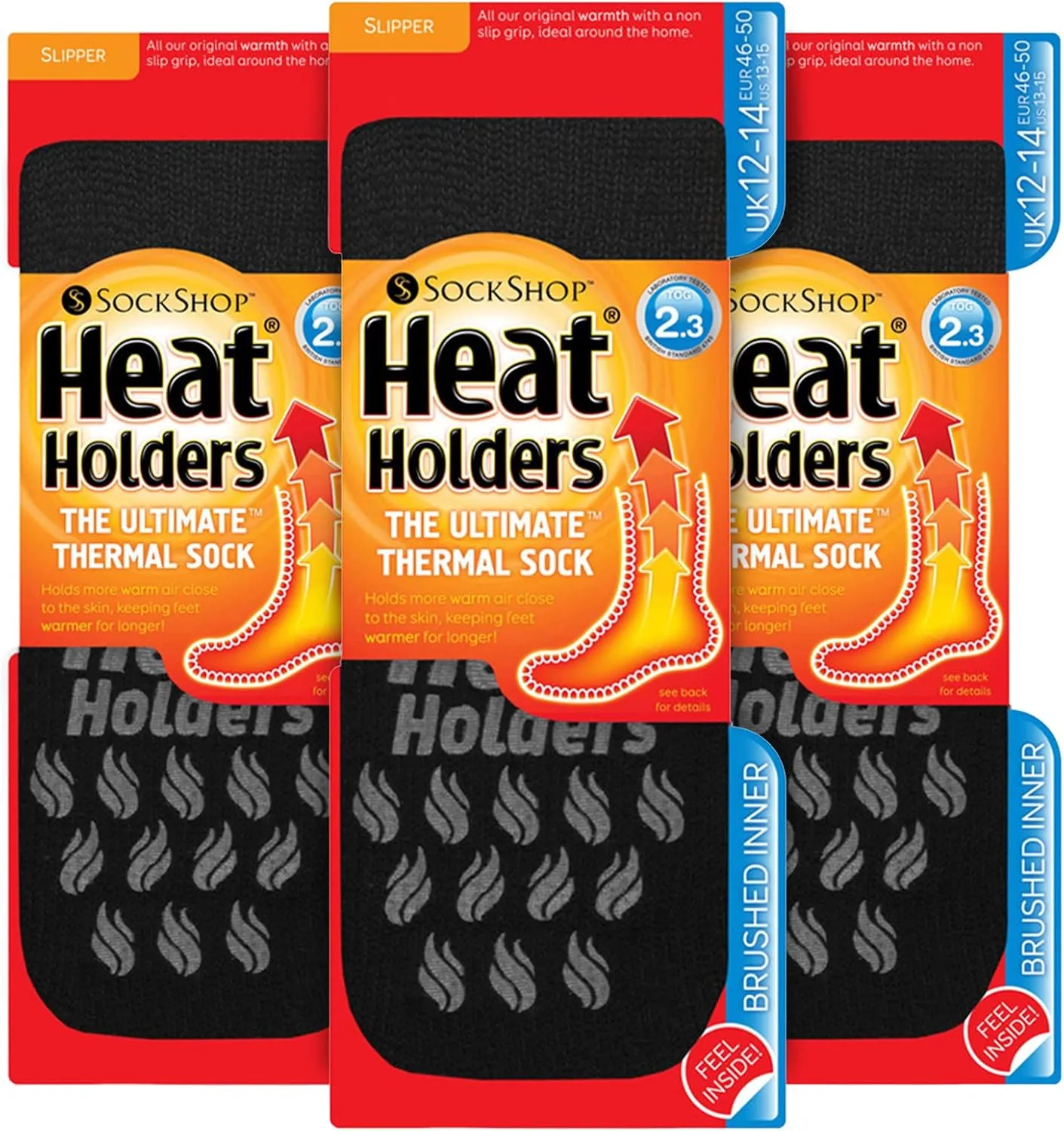 HEAT HOLDERS - 3 Pair Multipack Mens Slipper Socks with Grips for Winter | Thick Indoor Non Slip Thermal Socks