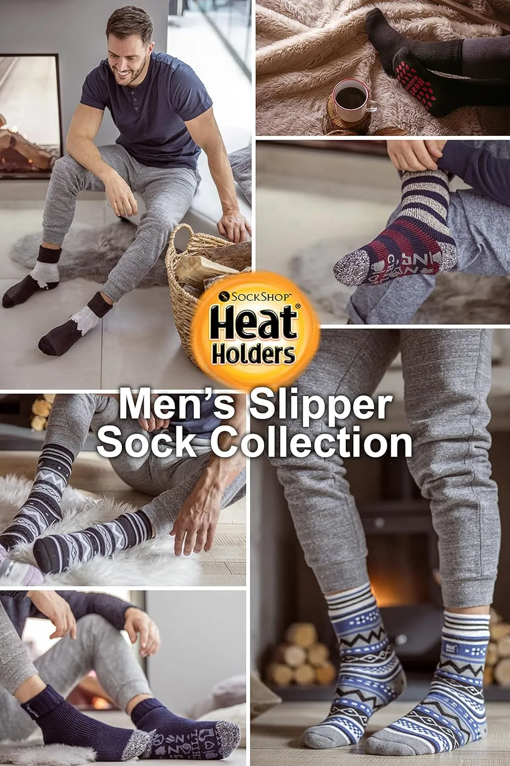 HEAT HOLDERS - 3 Pair Multipack Mens Slipper Socks with Grips for Winter | Thick Indoor Non Slip Thermal Socks