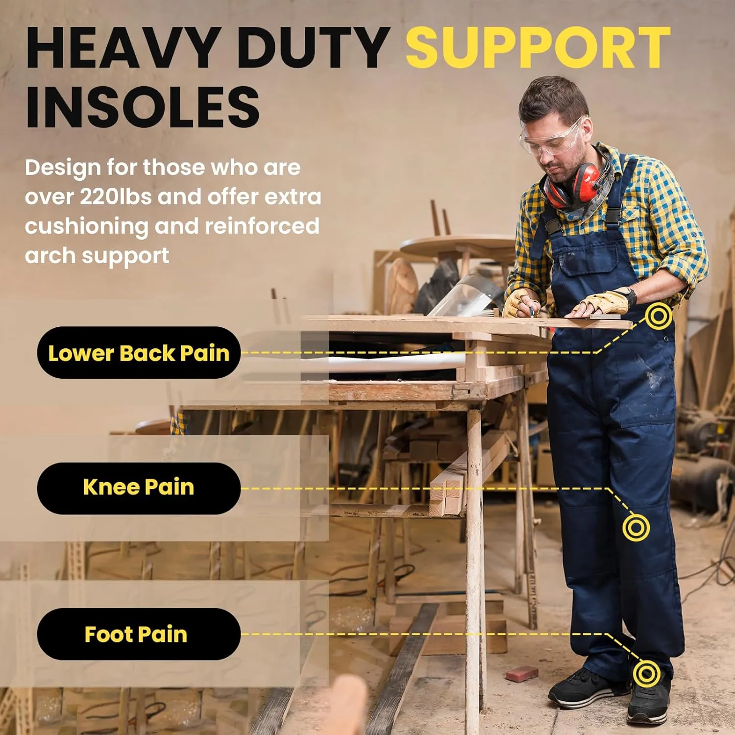 Heavy Duty Arch Support Insoles - Welnove 220  lbs Plantar Fasciitis Insoles with High Arch Support Orthotic Inserts for Flat Feet Standing All Day Work Boot Insoles for Women's 8-9.5 & Men's 6-7.5