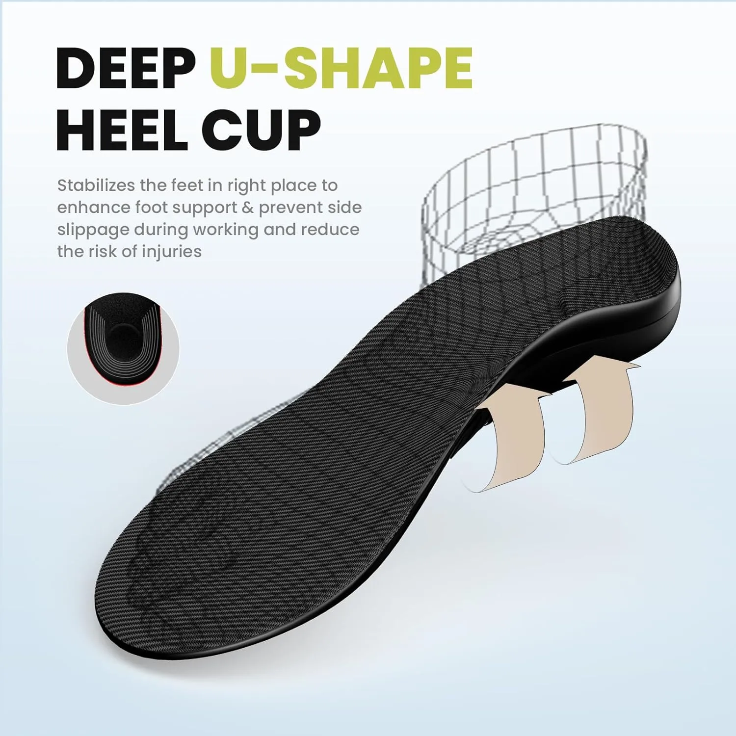 Heavy Duty Arch Support Insoles - Welnove 220  lbs Plantar Fasciitis Insoles with High Arch Support Orthotic Inserts for Flat Feet Standing All Day Work Boot Insoles for Women's 8-9.5 & Men's 6-7.5
