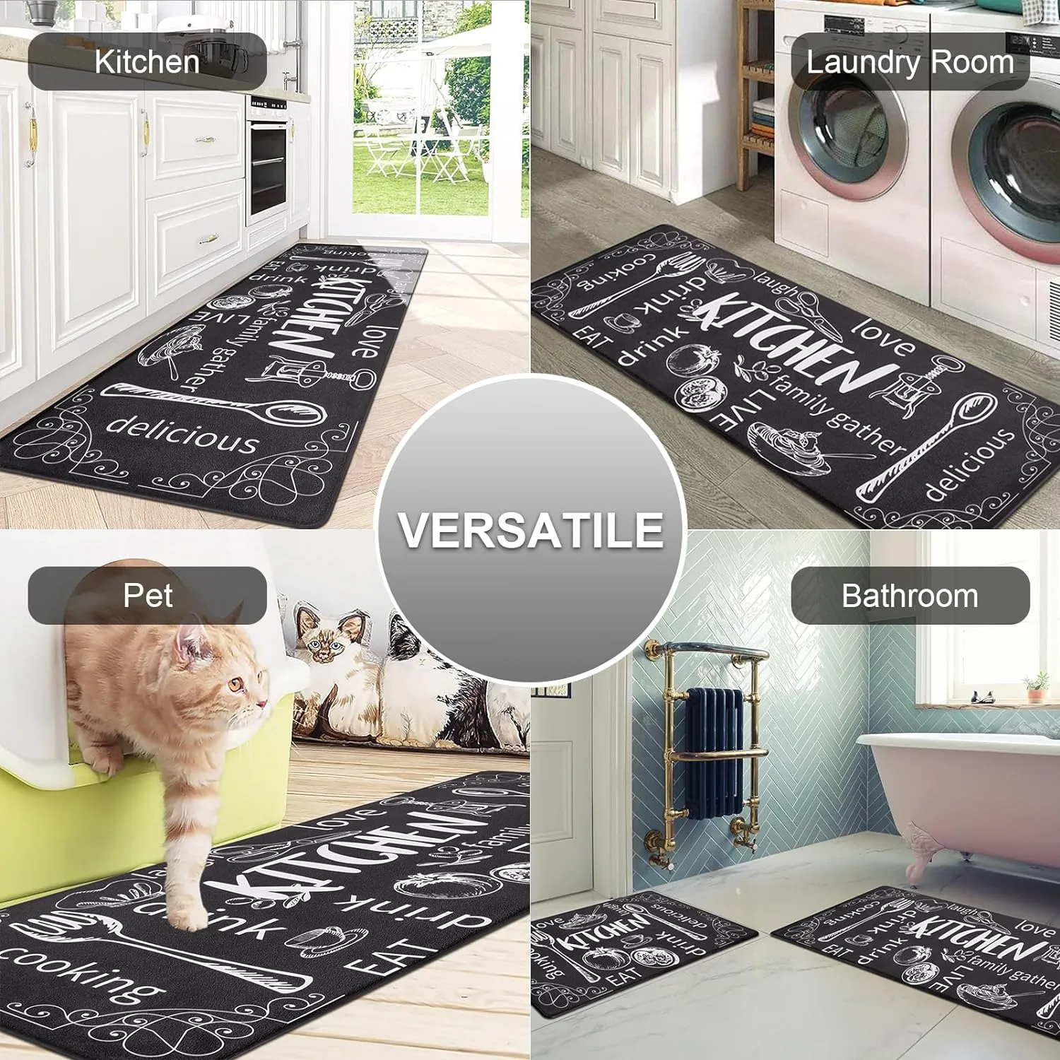 HEBE Anti Fatigue Kitchen Rug Set of 2 Non Slip Cushioned Kitchen Mats for Floor Waterproof Comfort Kitchen Rugs and Mats Farmhouse Chef Mats Floor Carpet for Sink,Laundry Room