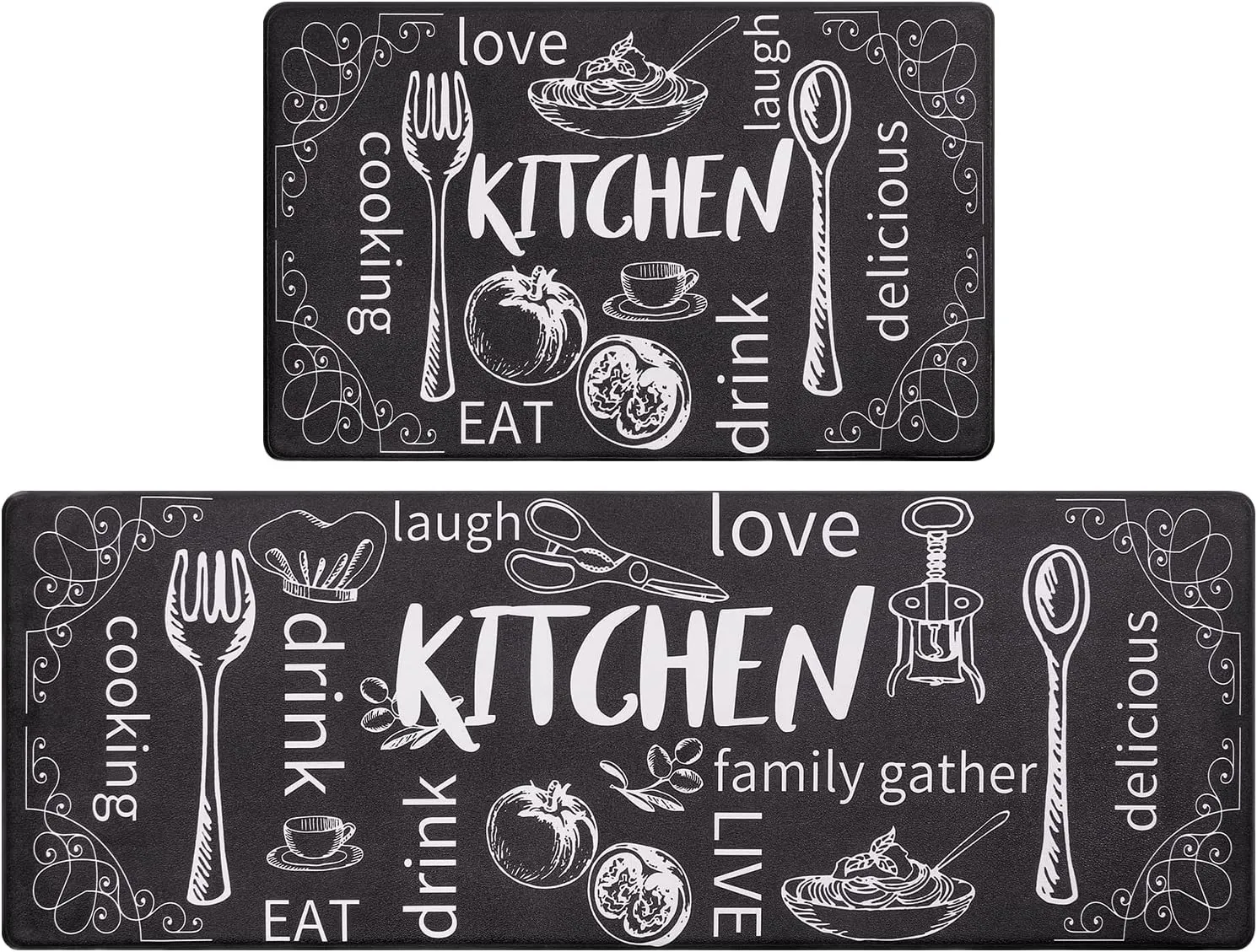 HEBE Anti Fatigue Kitchen Rug Set of 2 Non Slip Cushioned Kitchen Mats for Floor Waterproof Comfort Kitchen Rugs and Mats Farmhouse Chef Mats Floor Carpet for Sink,Laundry Room