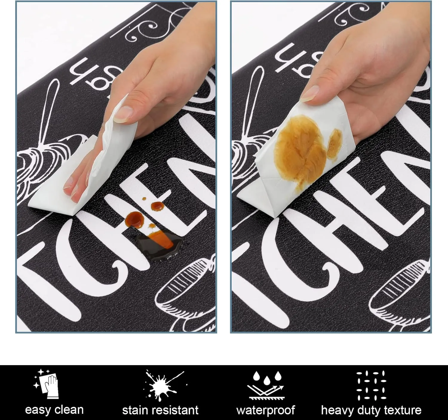 HEBE Anti Fatigue Kitchen Rug Set of 2 Non Slip Cushioned Kitchen Mats for Floor Waterproof Comfort Kitchen Rugs and Mats Farmhouse Chef Mats Floor Carpet for Sink,Laundry Room