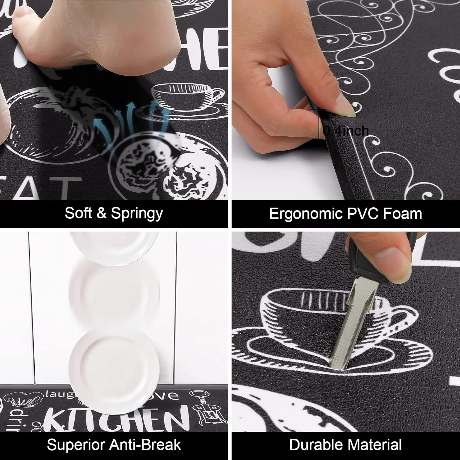 HEBE Anti Fatigue Kitchen Rug Set of 2 Non Slip Cushioned Kitchen Mats for Floor Waterproof Comfort Kitchen Rugs and Mats Farmhouse Chef Mats Floor Carpet for Sink,Laundry Room