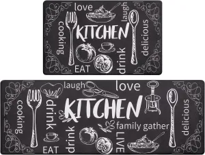 HEBE Anti Fatigue Kitchen Rug Set of 2 Non Slip Cushioned Kitchen Mats for Floor Waterproof Comfort Kitchen Rugs and Mats Farmhouse Chef Mats Floor Carpet for Sink,Laundry Room