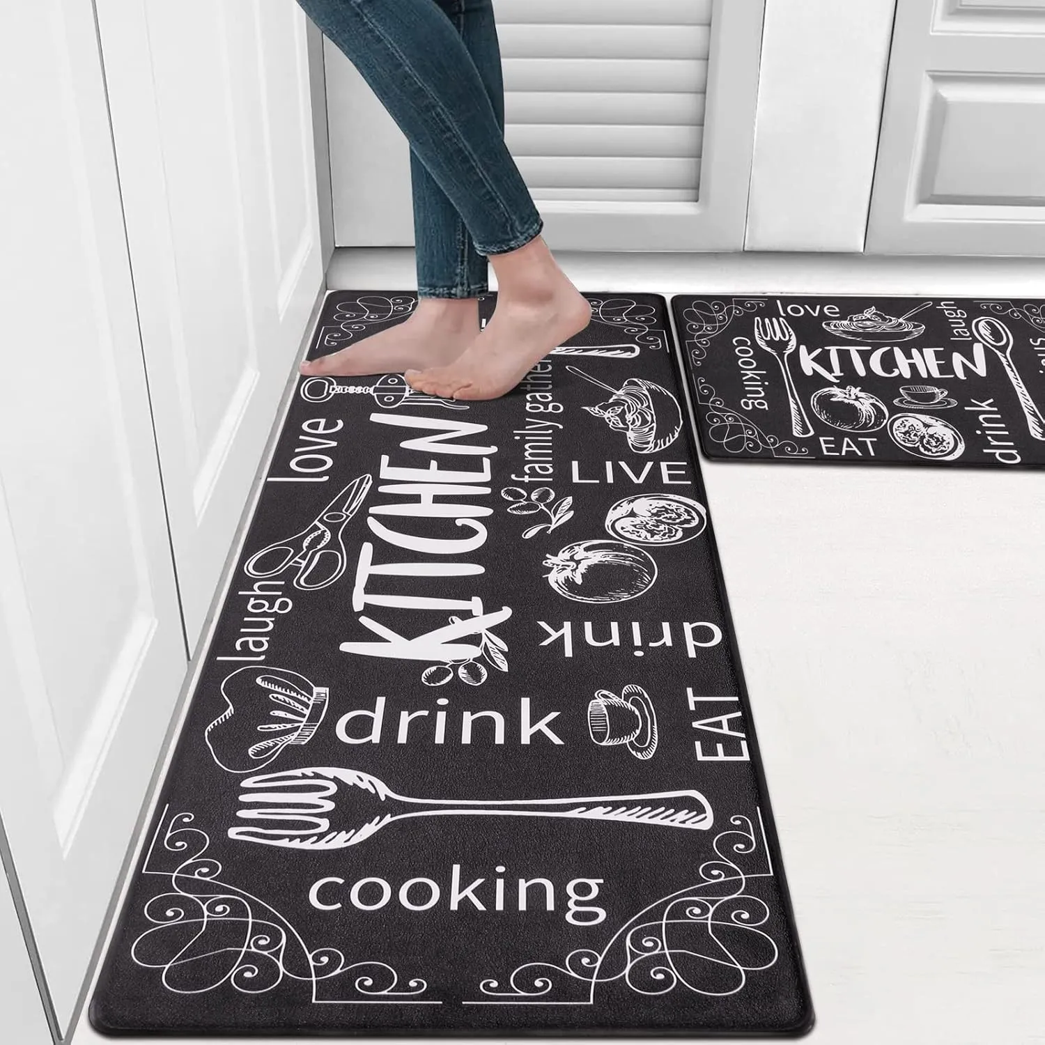 HEBE Anti Fatigue Kitchen Rug Set of 2 Non Slip Cushioned Kitchen Mats for Floor Waterproof Comfort Kitchen Rugs and Mats Farmhouse Chef Mats Floor Carpet for Sink,Laundry Room