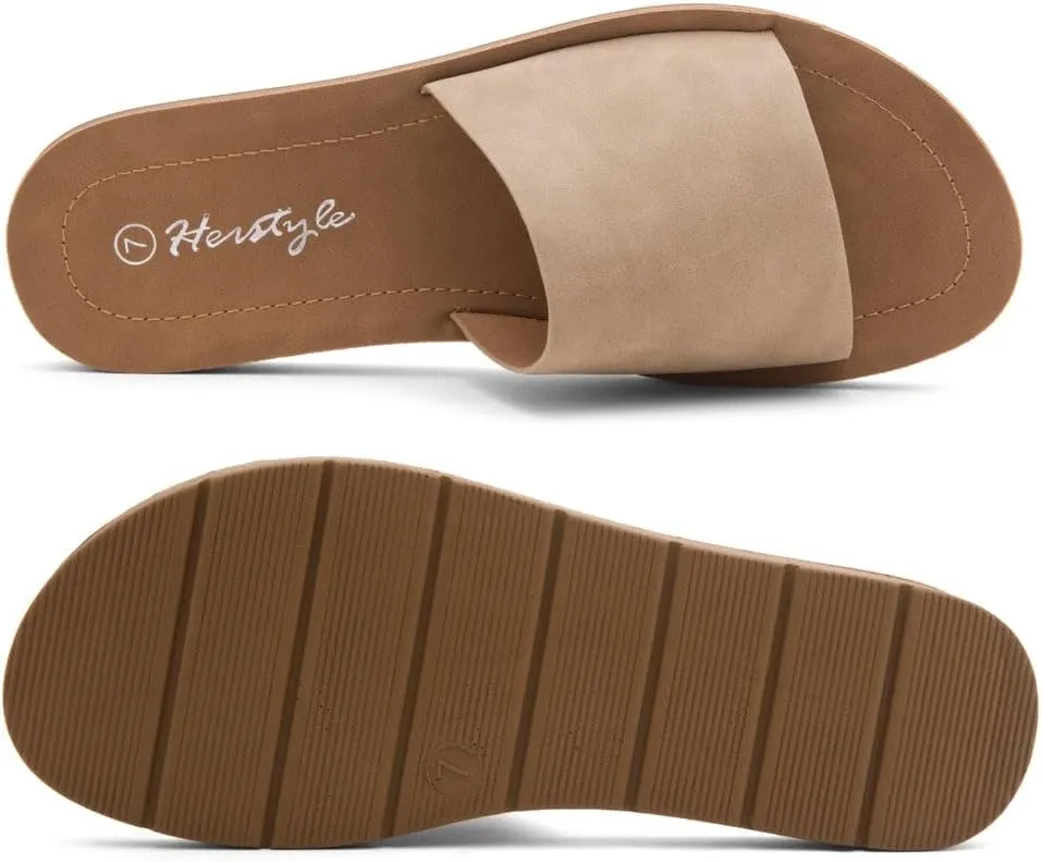 Herstyle Jarina Women's Flat Sandals, Fashion Slides, Open Toe One Band with Cushioned Footbed Slippers, Lightweight Casual Sandals for Summer, Beach, and Vacation