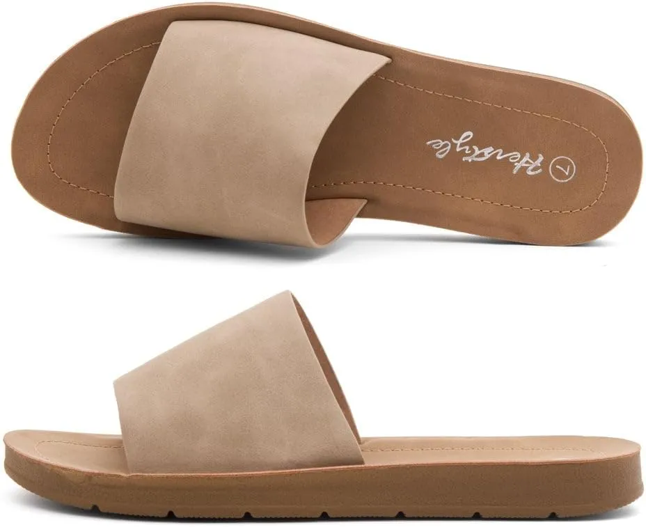 Herstyle Jarina Women's Flat Sandals, Fashion Slides, Open Toe One Band with Cushioned Footbed Slippers, Lightweight Casual Sandals for Summer, Beach, and Vacation