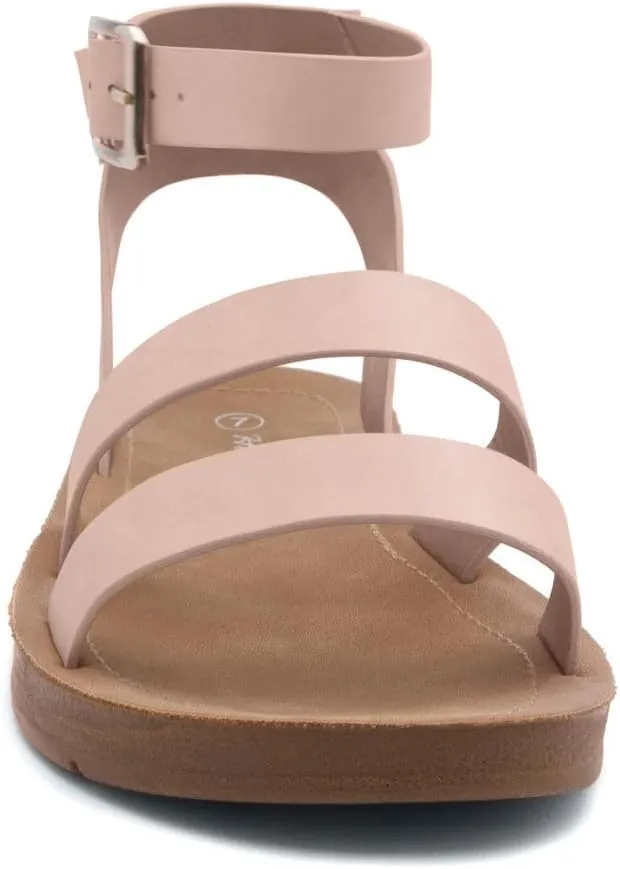Herstyle Needed Me Women's Flat Sandals, Open Toe Two Bands with Ankle Strap and Buckle, Lightweight Sandals with Cushioned Footbed for Summer Walking and Daily Wear