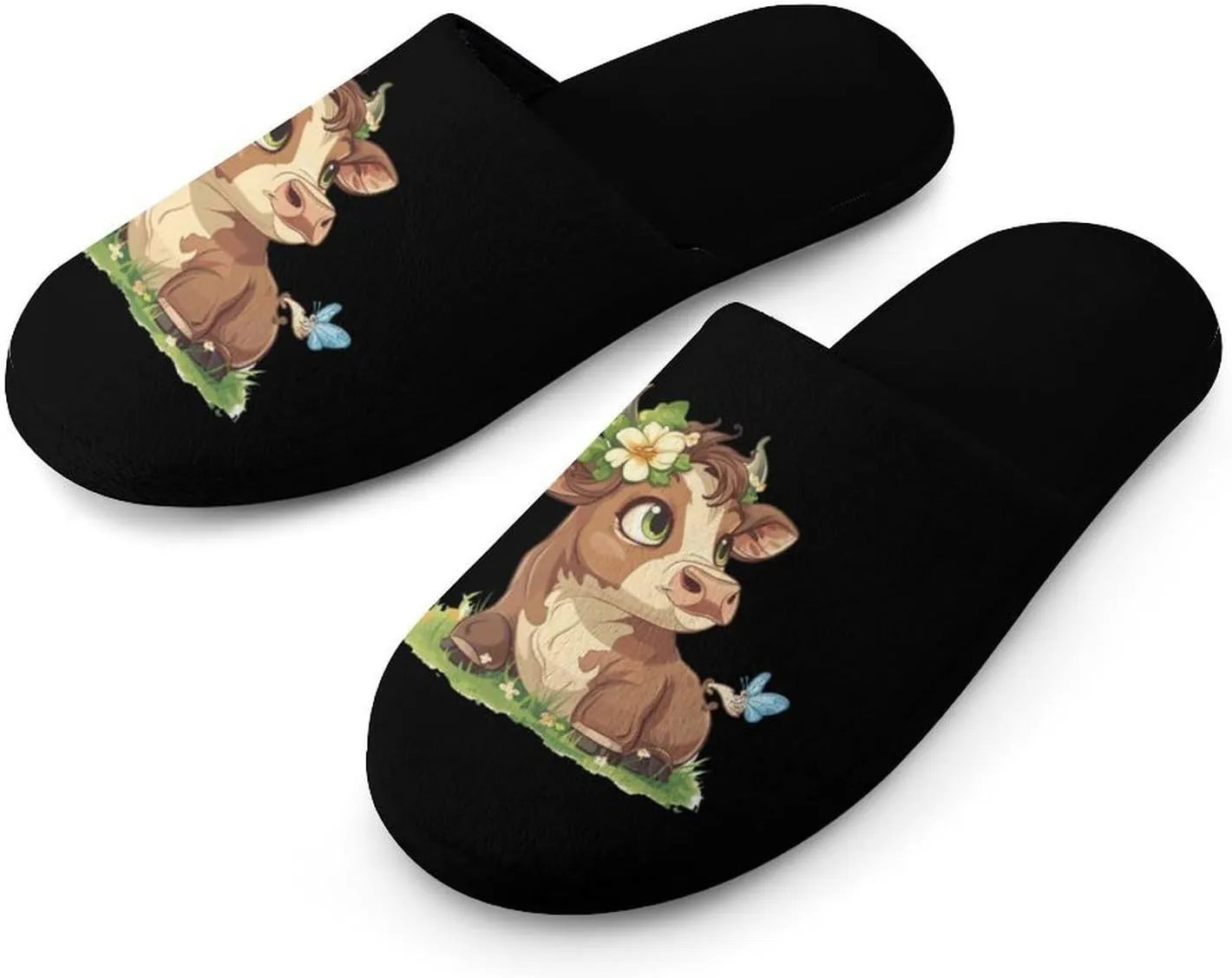 Highland Cow Print Men's Cotton Slippers Closed Toe Slipper for Spa Hotel Bedoom