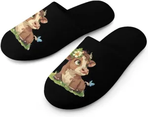 Highland Cow Print Men's Cotton Slippers Closed Toe Slipper for Spa Hotel Bedoom