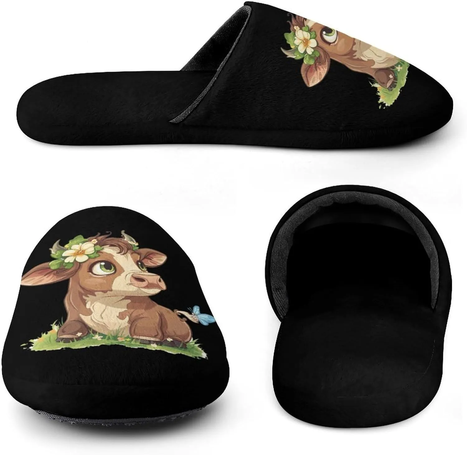 Highland Cow Print Men's Cotton Slippers Closed Toe Slipper for Spa Hotel Bedoom