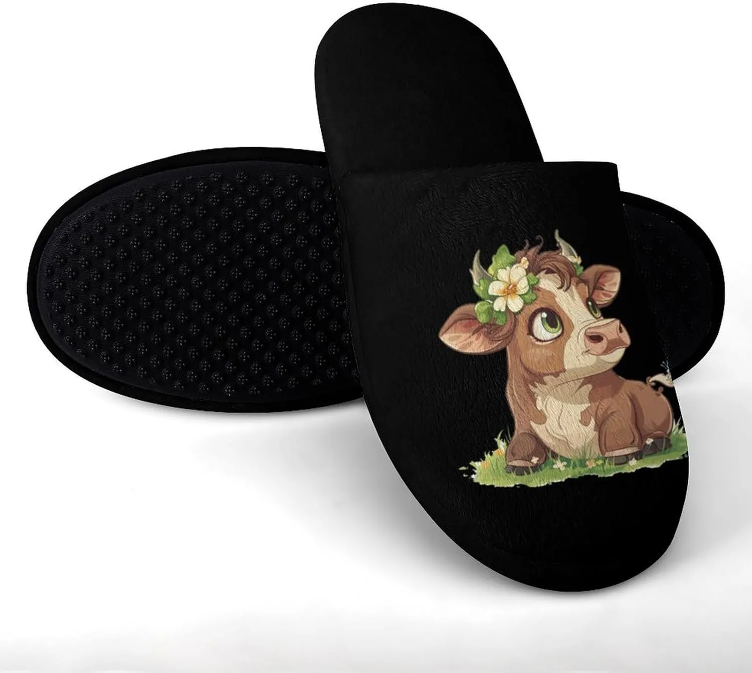 Highland Cow Print Men's Cotton Slippers Closed Toe Slipper for Spa Hotel Bedoom