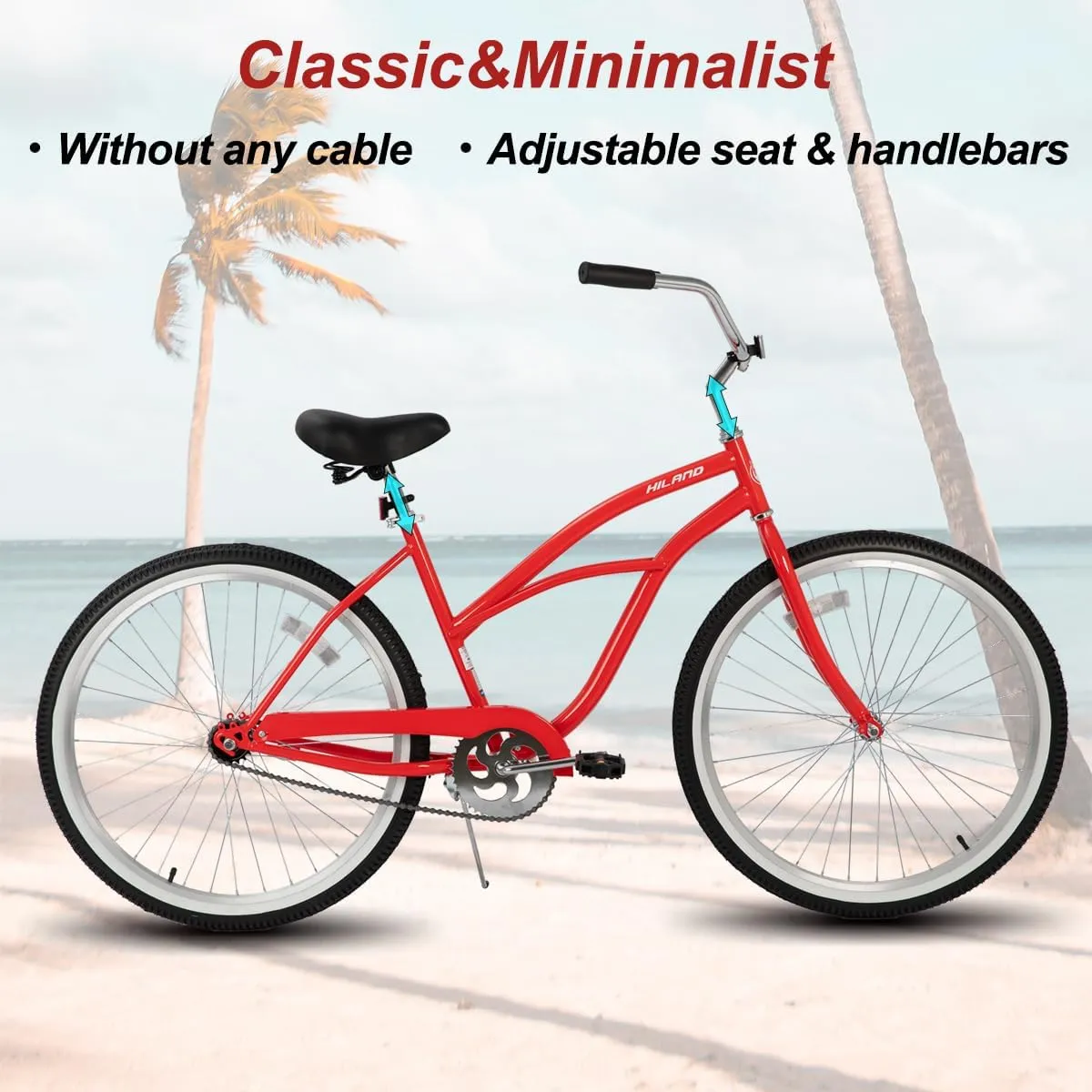 Hiland Beach Cruiser Bike for Adults, 26 inch Step-Through Frame Womens Bicycle, Single Speed City Bike Commuter Bicycle for Women, Rear Coaster Brakes, Black Blue Red