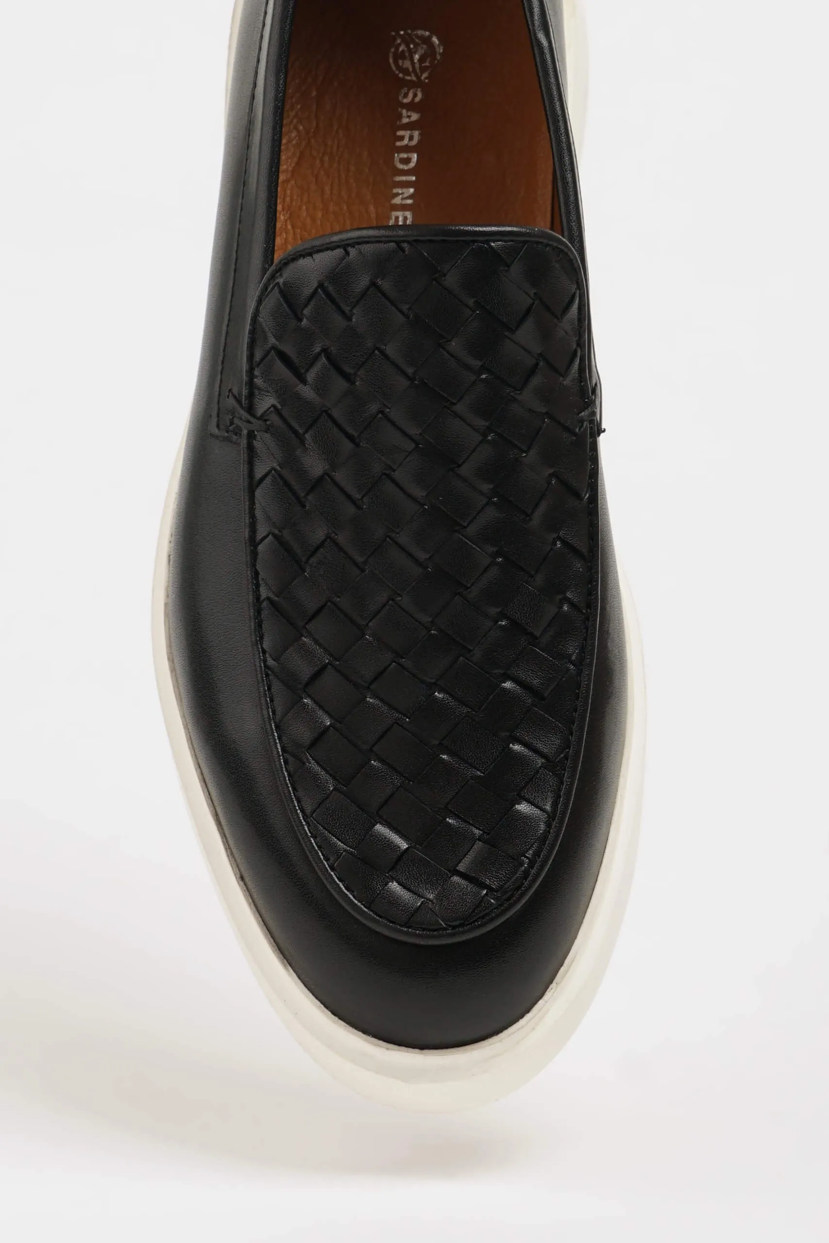 HolloShoe Black Knitted Leather Casual Loafers