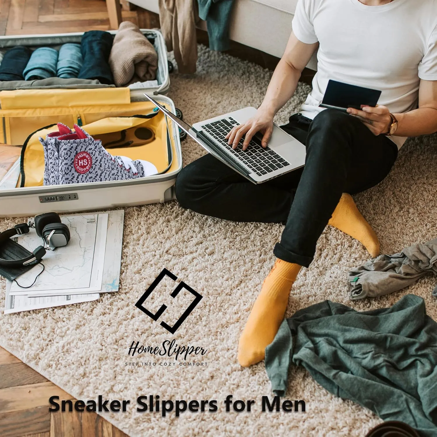Home Slipper Men's Indoor House Sneakers Slippers, Fun Non-Slip Fashion Boots