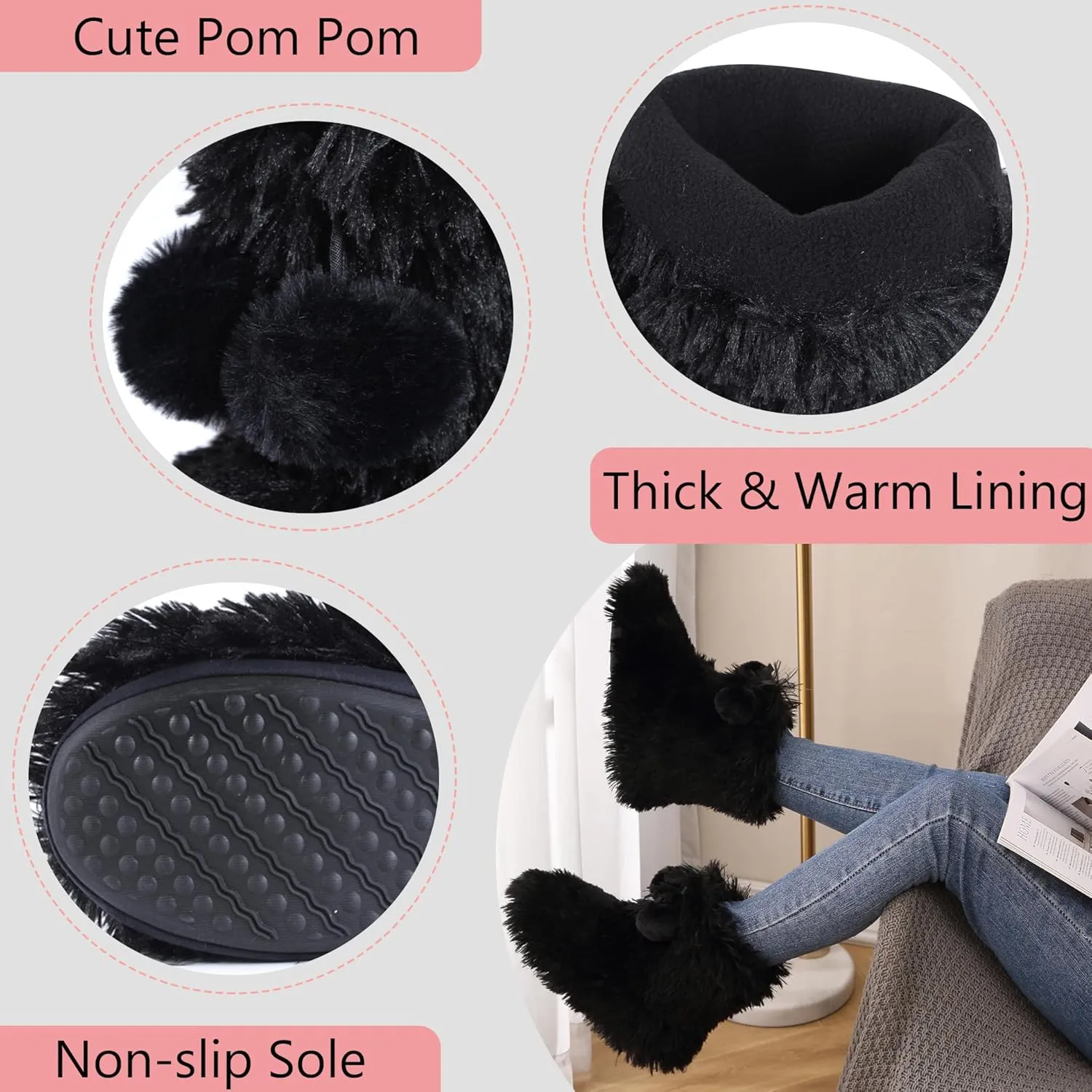 Home Slipper Women's Soft Fleece Plush Warm Indoor House Slipper Boots Shoes