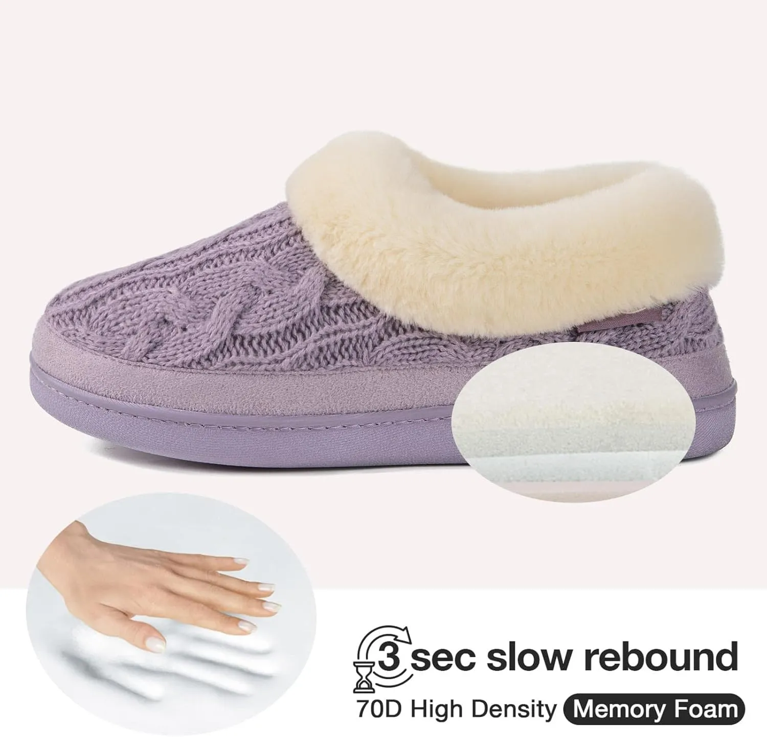 HomeTop Women's Knitted Clog Slippers Comfy Warm Memory Foam Non-slip Indoor House Shoes with Fuzzy Collar