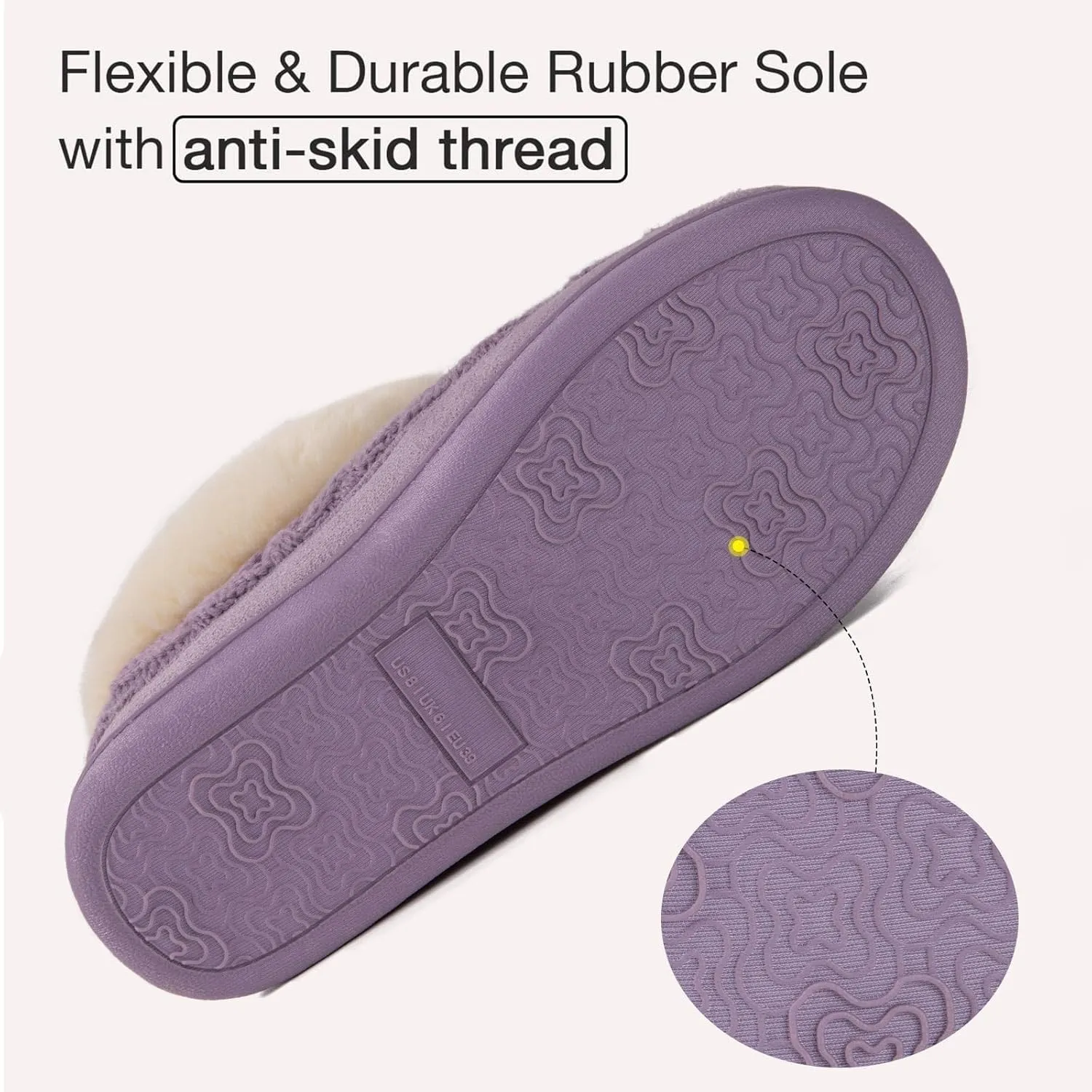 HomeTop Women's Knitted Clog Slippers Comfy Warm Memory Foam Non-slip Indoor House Shoes with Fuzzy Collar