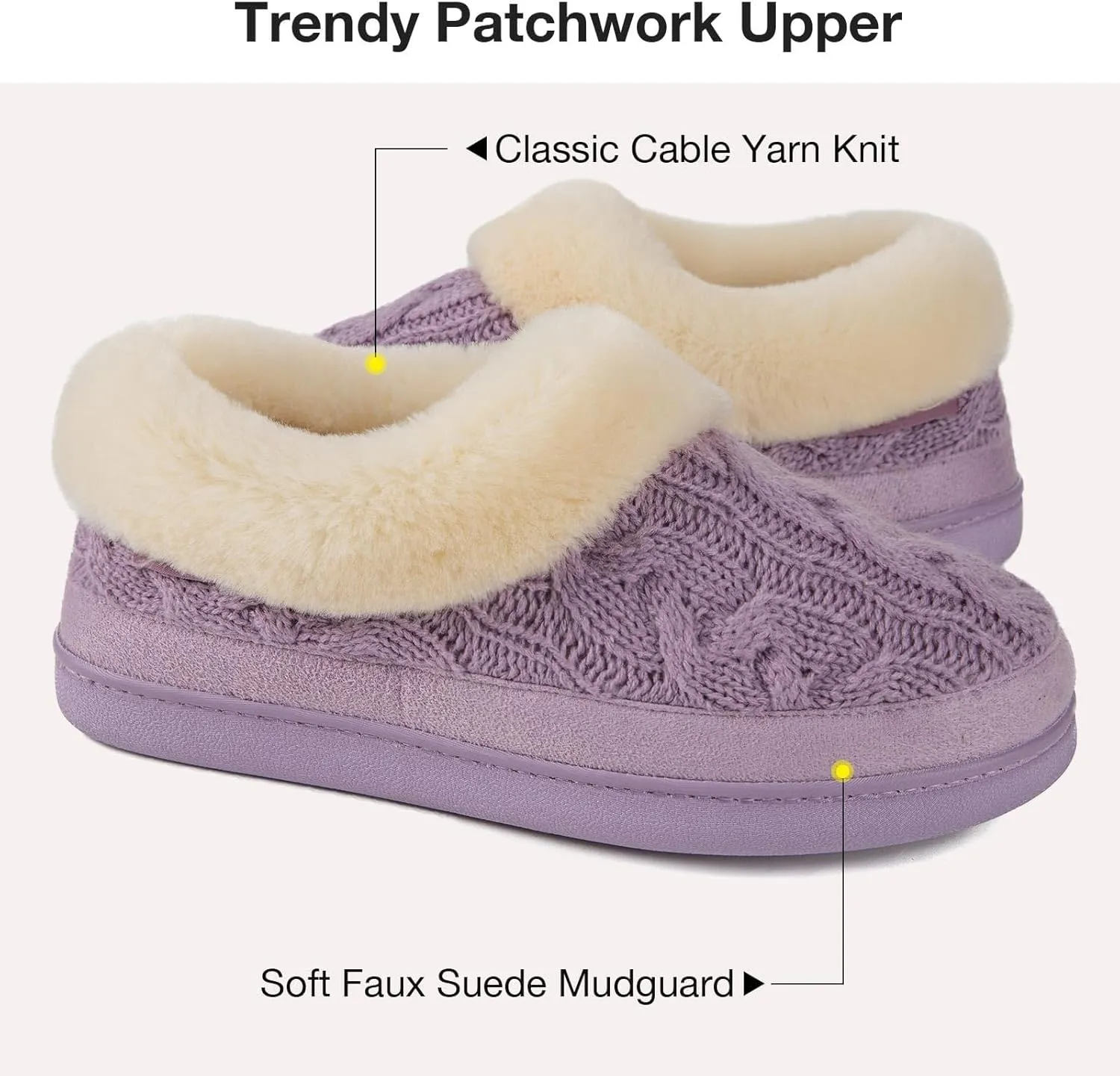 HomeTop Women's Knitted Clog Slippers Comfy Warm Memory Foam Non-slip Indoor House Shoes with Fuzzy Collar