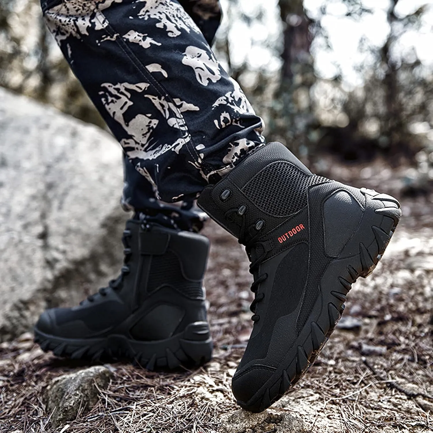 hongrenamz Mens Hiking Boots Waterproof High Hiking Shoes Outdoor Trekking Boots Non Slip Camping Boots Black-EU39/US7