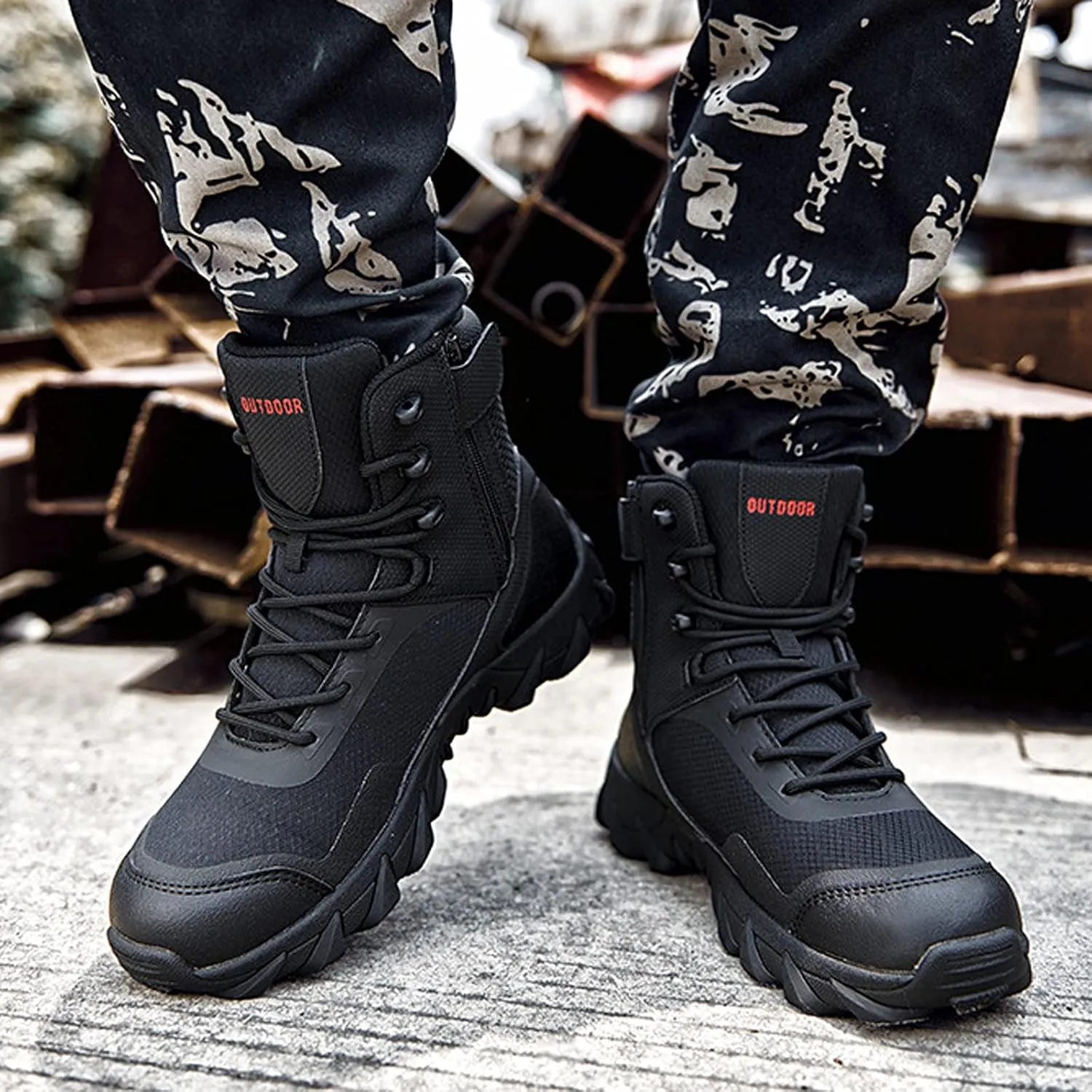 hongrenamz Mens Hiking Boots Waterproof High Hiking Shoes Outdoor Trekking Boots Non Slip Camping Boots Black-EU39/US7