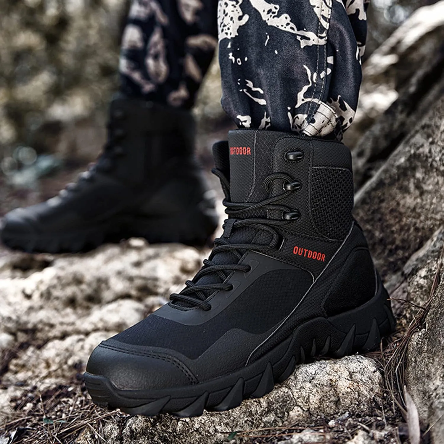 hongrenamz Mens Hiking Boots Waterproof High Hiking Shoes Outdoor Trekking Boots Non Slip Camping Boots Black-EU39/US7
