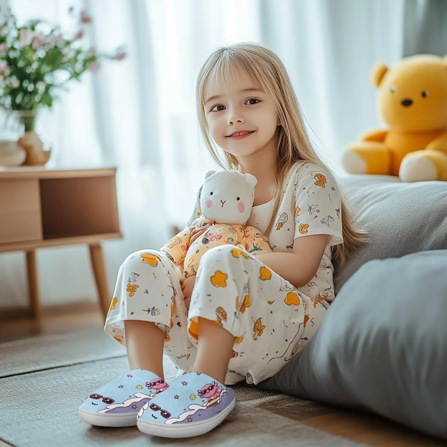House Slippers for Kids Plush Cotton Slipper Home Indoor Fuzzy Slipper Shoes Warm Non Slip Fleece Plush Slipper Size 9-15