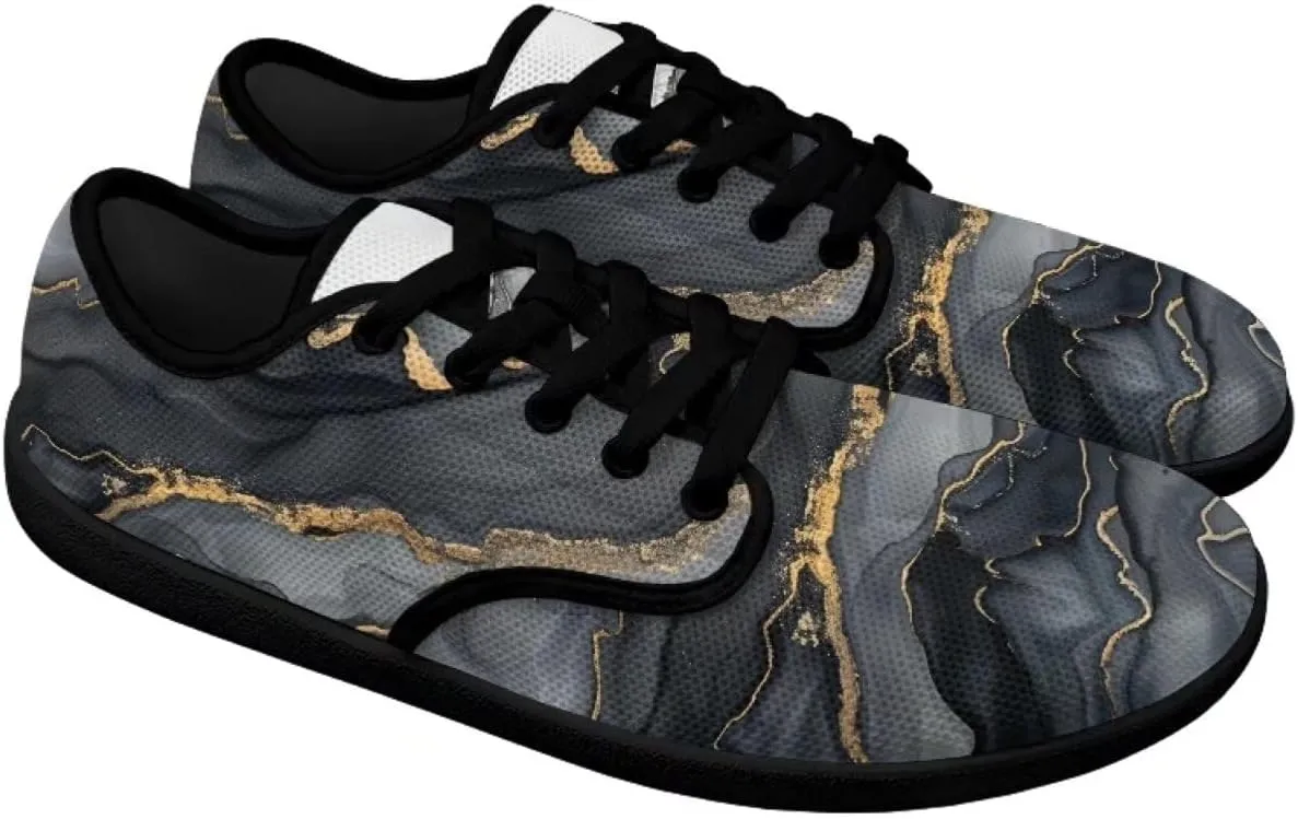 Howilath Marble Print Women Barefoot Shoes Lace-up Flat Shoes with Anti-Slip Sole Breathable Casual Sport Shoes