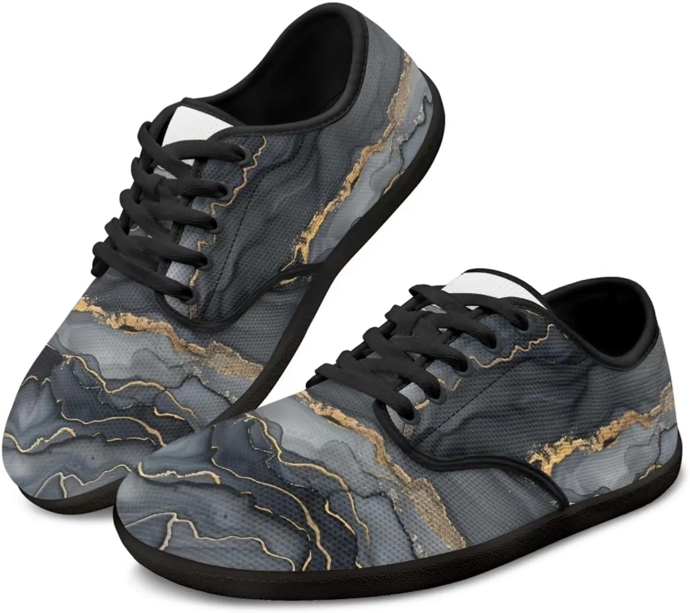 Howilath Marble Print Women Barefoot Shoes Lace-up Flat Shoes with Anti-Slip Sole Breathable Casual Sport Shoes