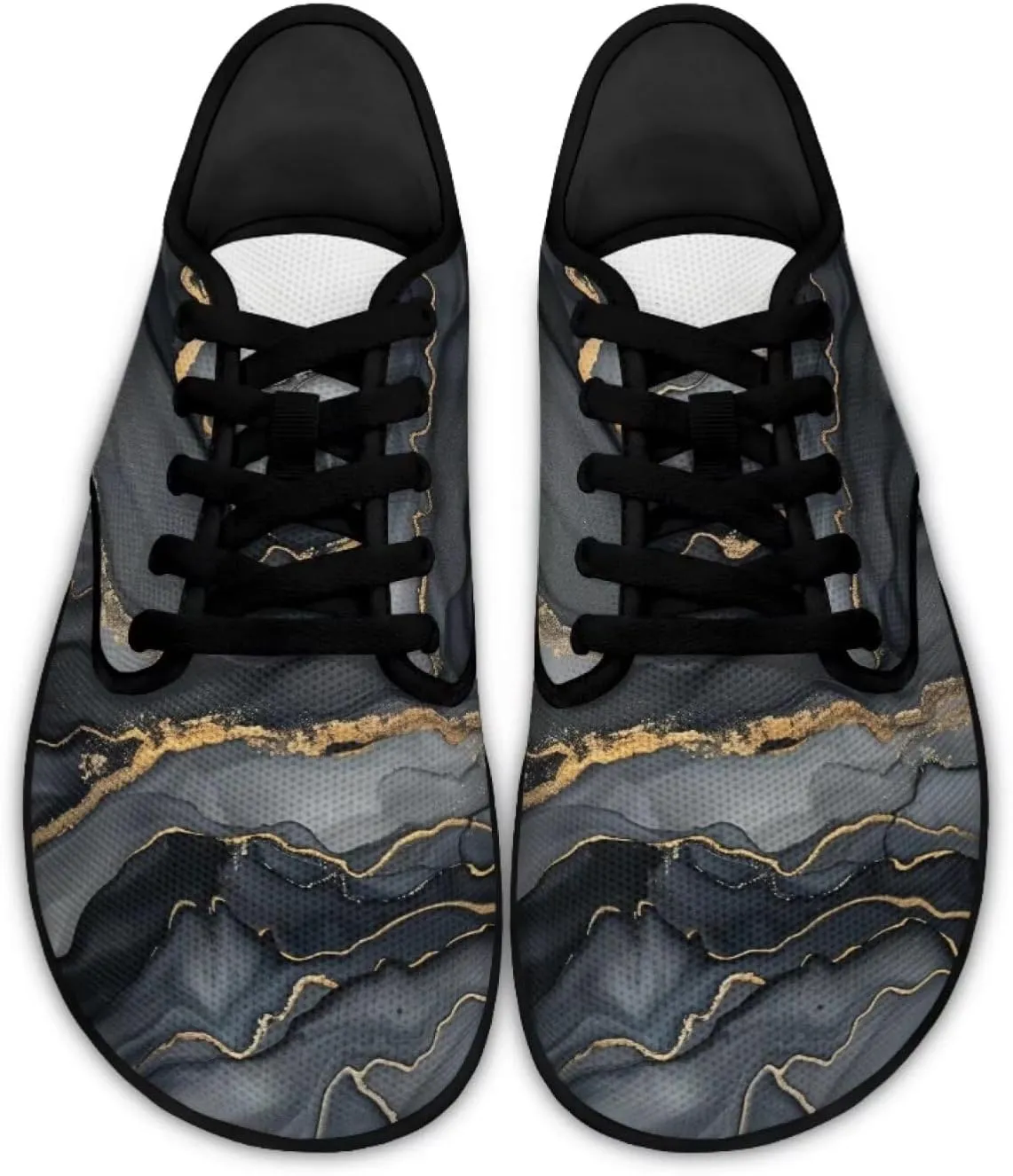 Howilath Marble Print Women Barefoot Shoes Lace-up Flat Shoes with Anti-Slip Sole Breathable Casual Sport Shoes
