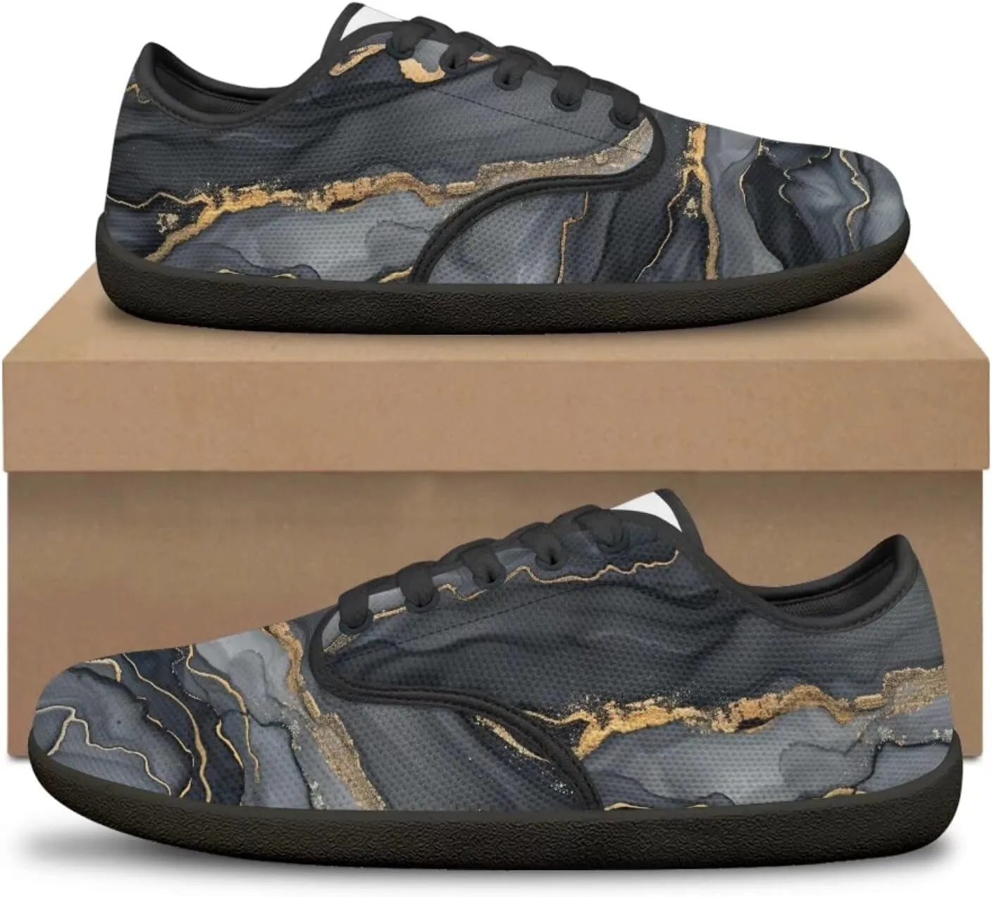 Howilath Marble Print Women Barefoot Shoes Lace-up Flat Shoes with Anti-Slip Sole Breathable Casual Sport Shoes