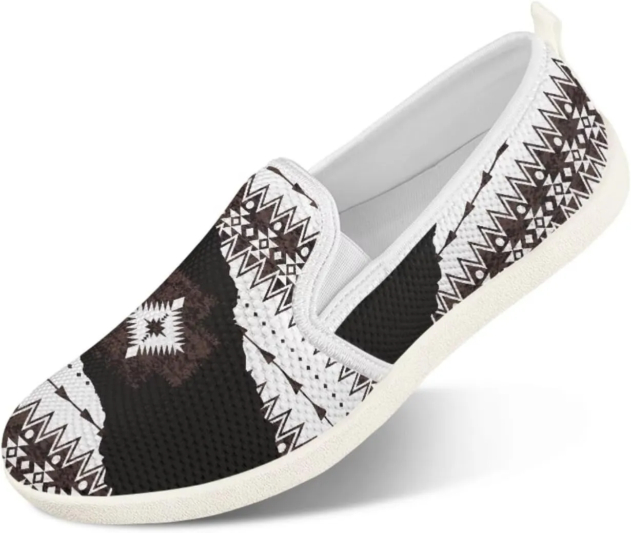 Howilath Western Aztec Print Mesh Sneakers Women Slip on Loafers Casual Breathable Shoes Walking Shoes