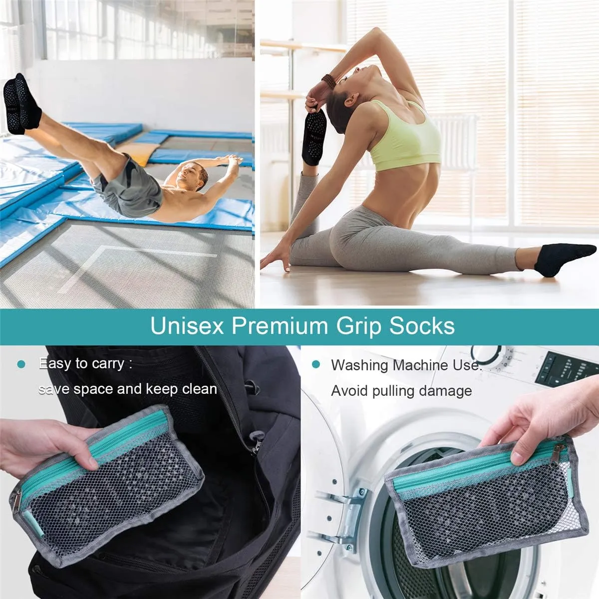 Hylaea Unisex Non Slip Socks with Grip for Yoga, Hospital, Pilates, Barre | Ankle, Cushioned