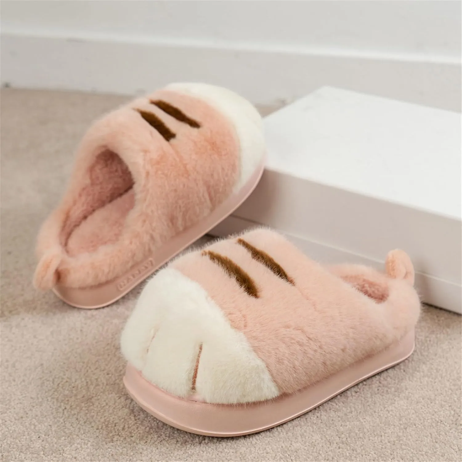 Indoor Outdoor Slippers Women Cute Funny 3D Cat Paw Cartoon Slipper Warm Fluffy Furry Winter Bedroom House Shoes