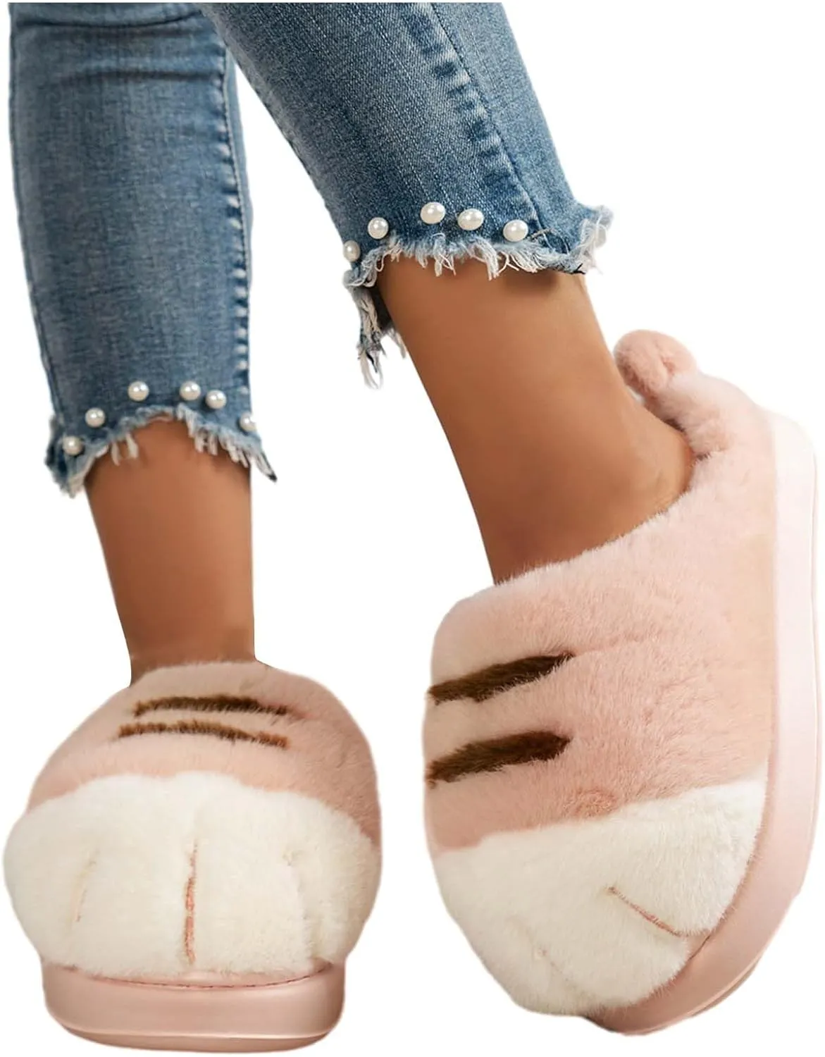 Indoor Outdoor Slippers Women Cute Funny 3D Cat Paw Cartoon Slipper Warm Fluffy Furry Winter Bedroom House Shoes