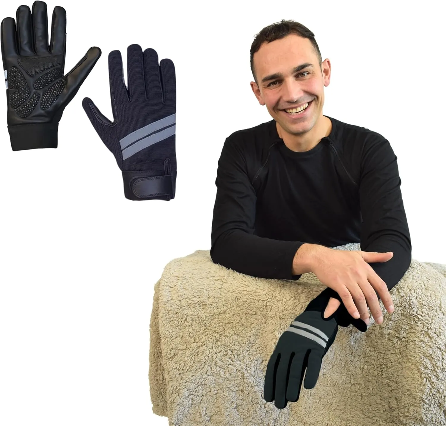 Inspired Comforts Wheelchair Gloves Fingerless Full Thumb with Anti-Slip Grip, Breathable & Reflective
